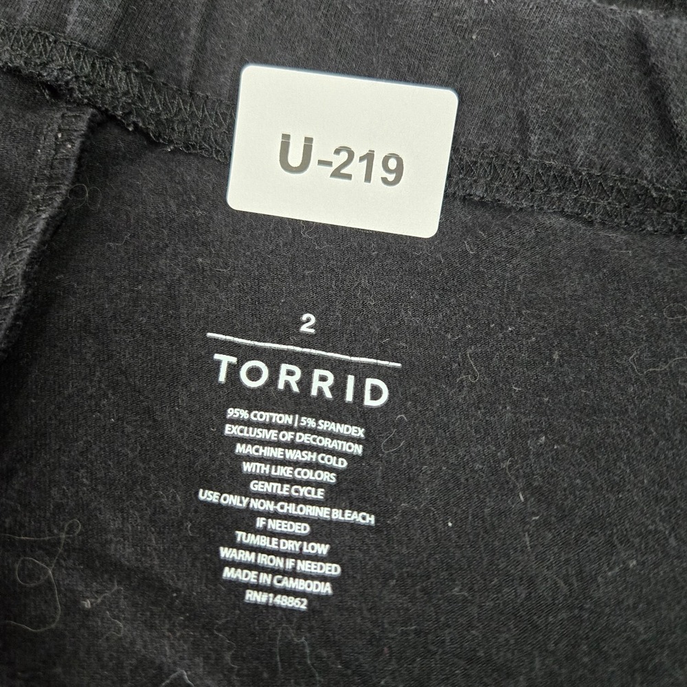 Torrid Women Pants 2 Black Lace Up Ankle Leggings Elastic Waist 23" Inseam - Picture 2 of 8